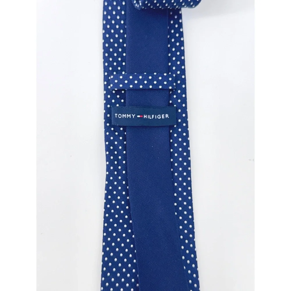 Tommy Hilfiger Silk Tie Navy Blue Polka Dot Mens Classic Preppy Necktie